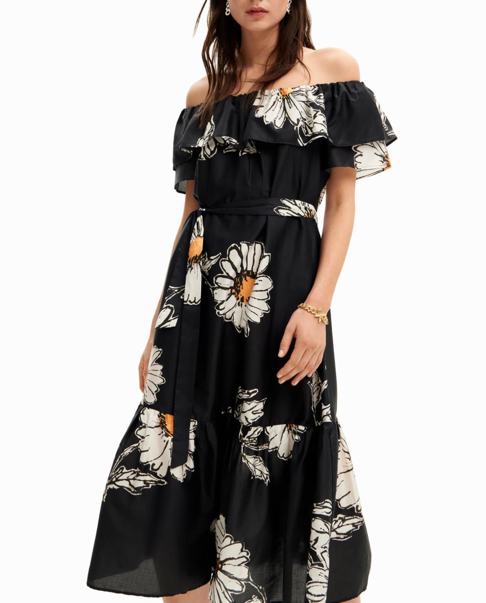 Imagen 0 de Vestido midi volante margaritas de mujer