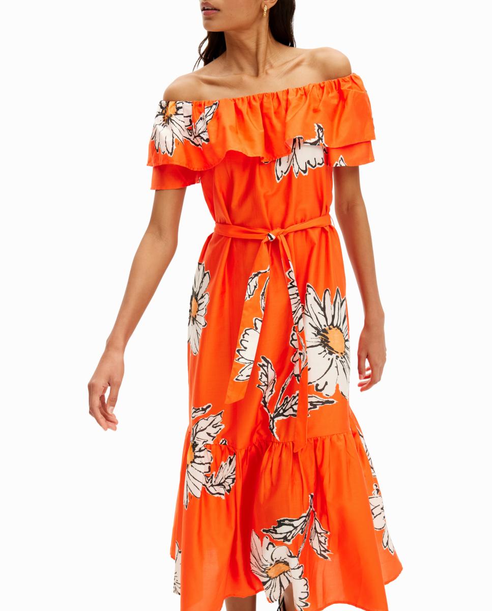 Imagen 0 de Vestido midi volante margaritas de mujer