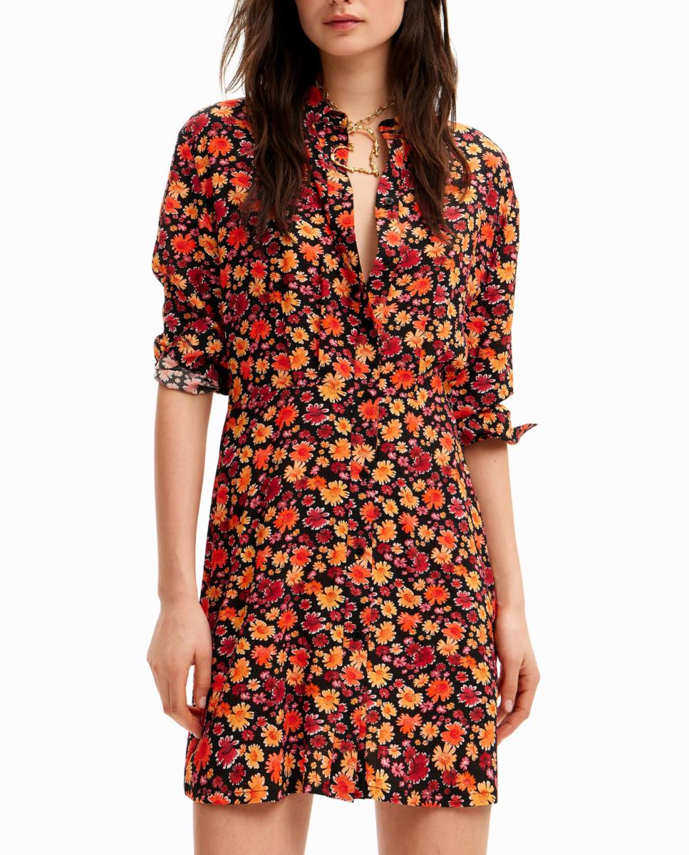 Imagen 0 de Vestido corto camisero flores de mujer