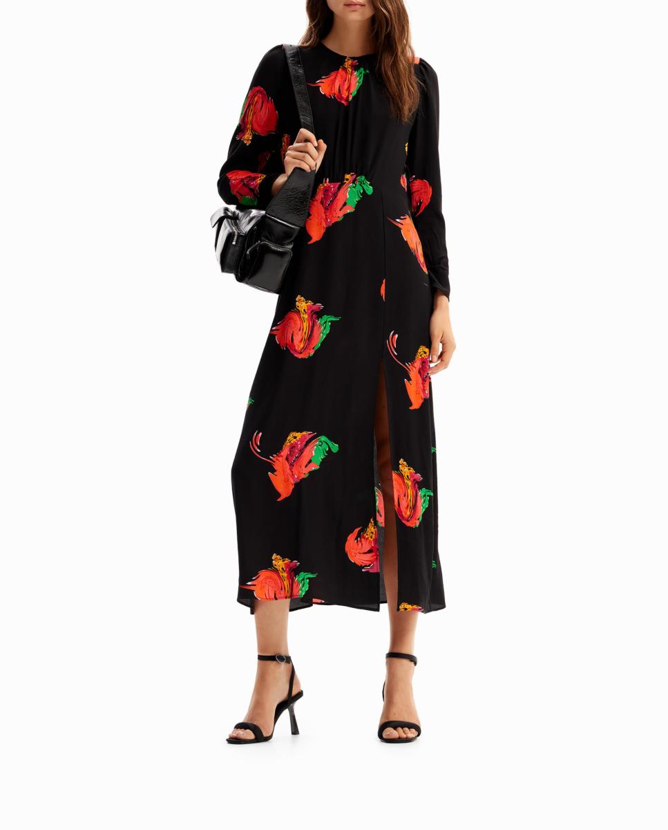 Imagen 0 de Vestido largo abertura flores de mujer