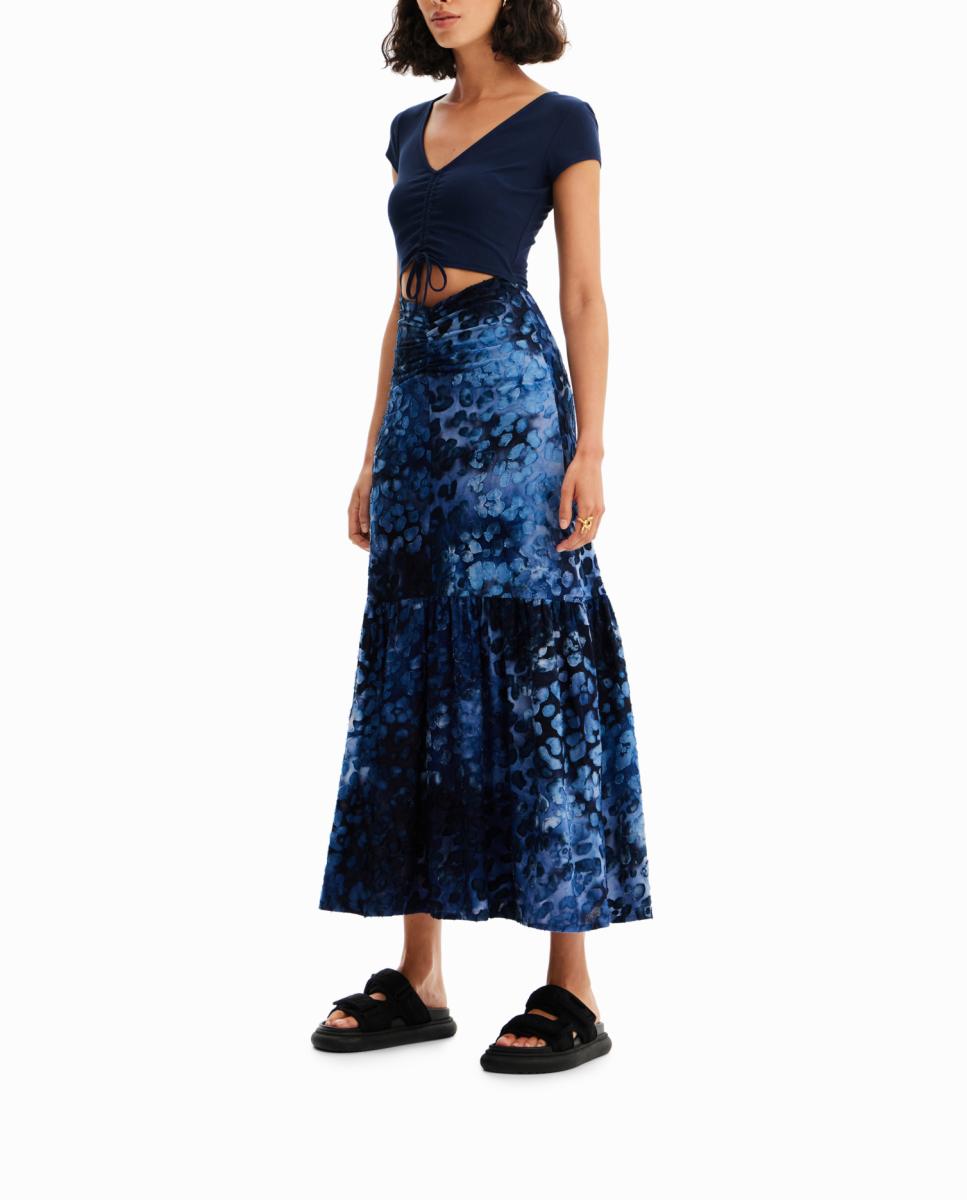 Imagen 0 de Vestido largo combinado textura animal print de mujer