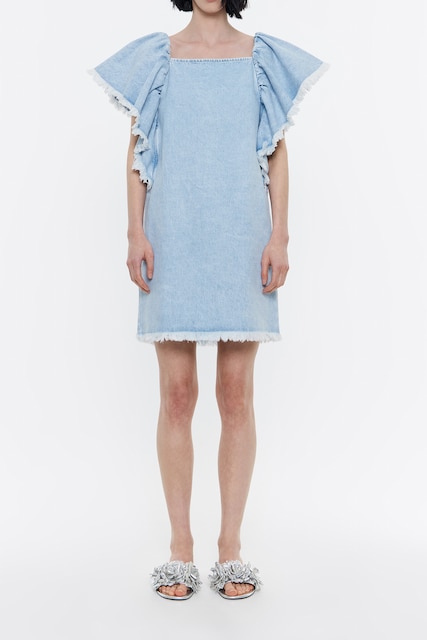 Imagen 0 de Vestido denim volantes azul claro de mujer