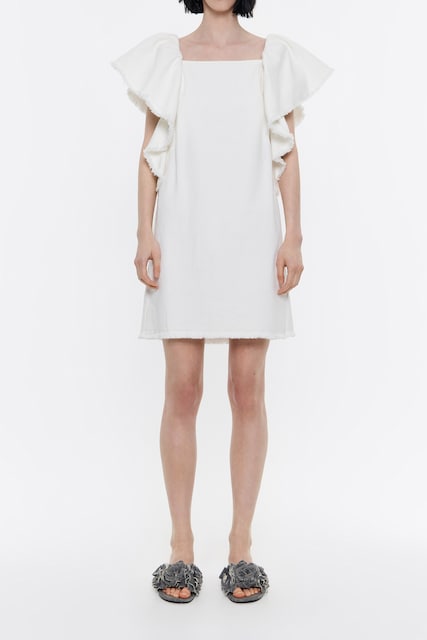 Imagen 0 de Vestido denim volantes crudo de mujer