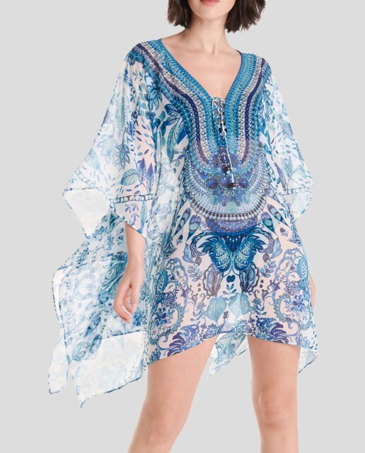 Imagen 0 de Kaftan corto de mujer tejido gasa estampada