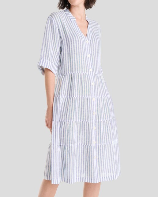 Imagen 0 de Vestido largo de mujer tejido plana rayas de lino