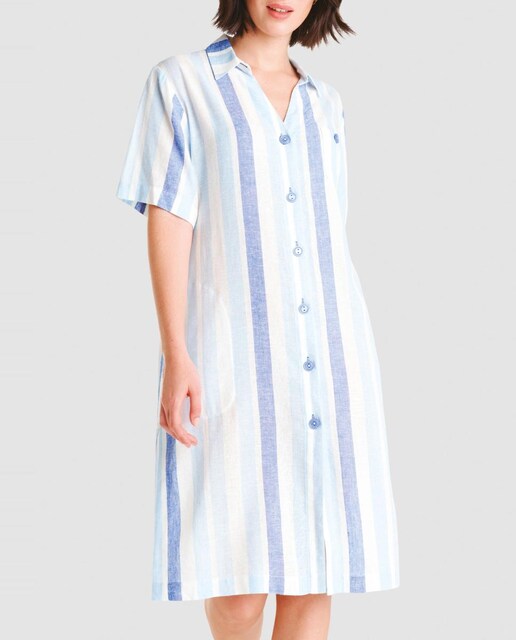 Imagen 0 de Vestido corto de mujer tejido plana viscosa lino de rayas