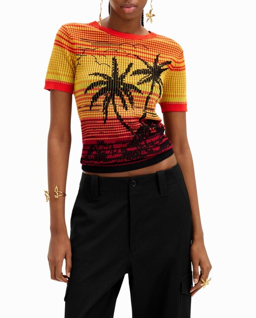 Imagen 0 de Camiseta punto palmeras de mujer