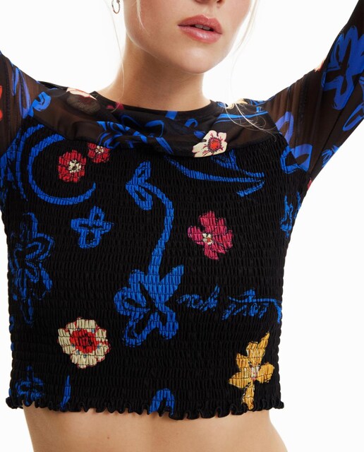 Imagen 0 de Camiseta slim corta flores de mujer