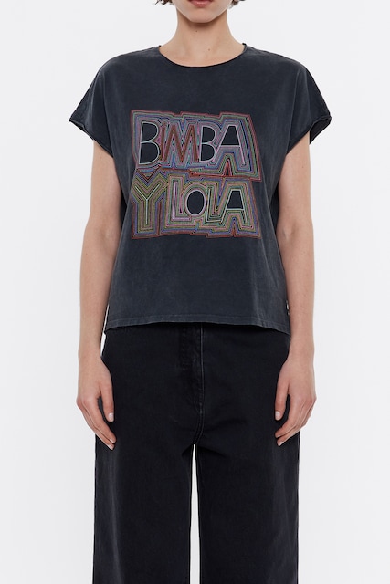 Imagen 0 de Camiseta logo lavado con cuello redondo de mujer