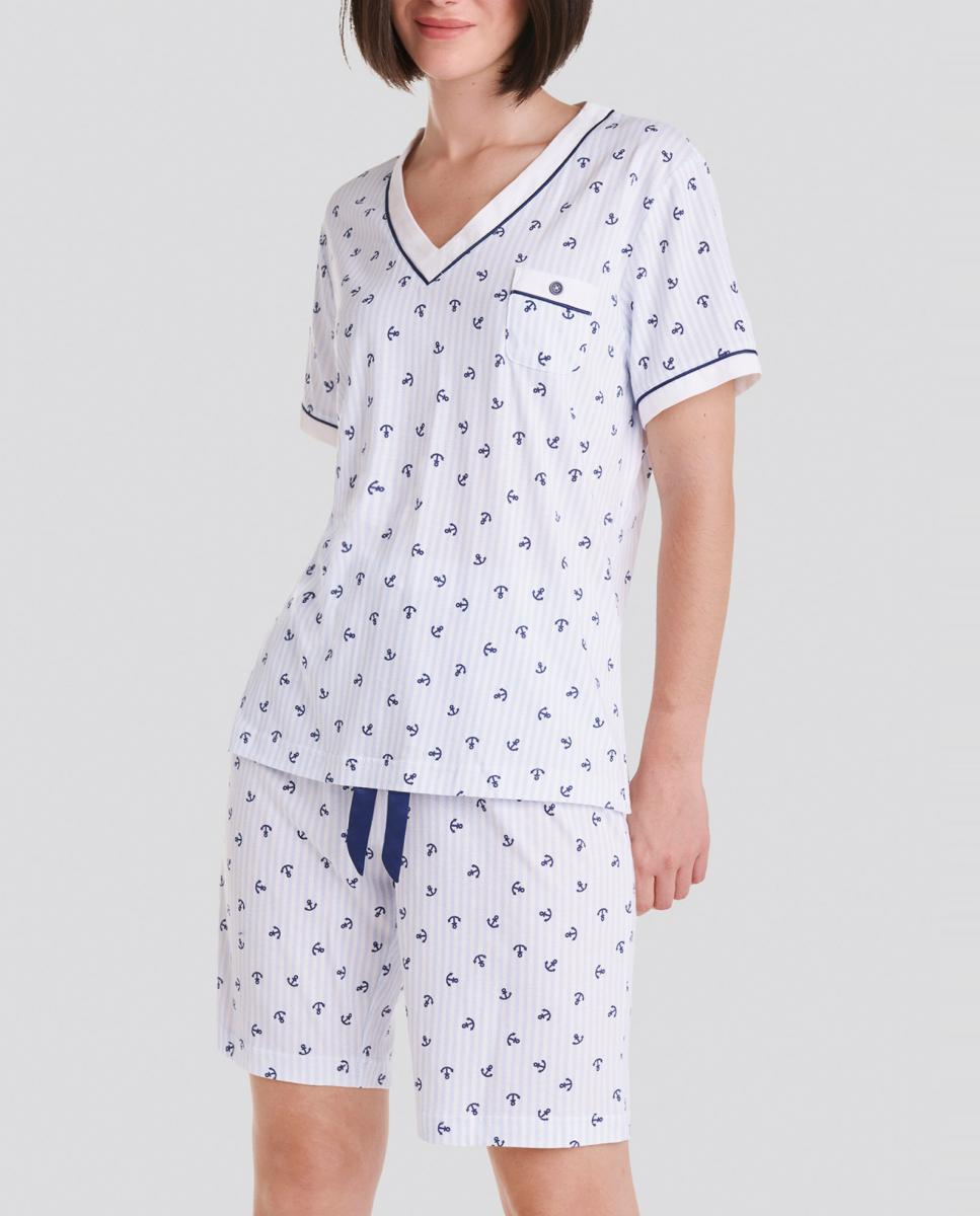 Imagen 0 de Pijama corto de mujer tejido algodón modal estampado anclas