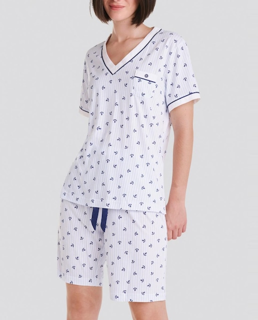 Imagen 0 de Pijama corto de mujer tejido algodón modal estampado anclas