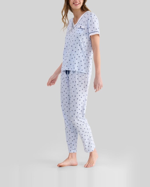 Imagen 0 de Pijama largo de mujer tejido algodón modal estampado anclas