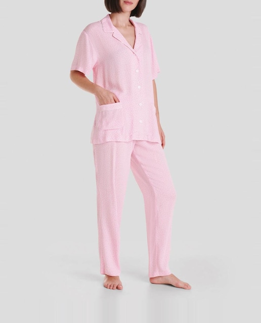 Imagen 0 de Pijama largo de mujer tejido jacquard de viscosa estampado topitos