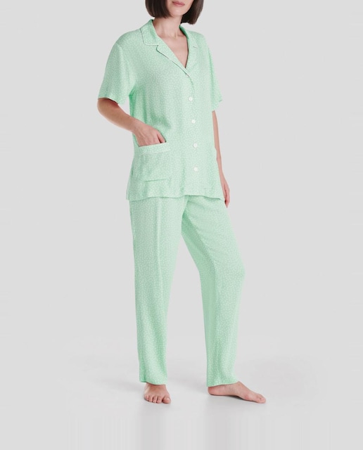 Imagen 0 de Pijama largo de mujer tejido jacquard de viscosa estampado topitos