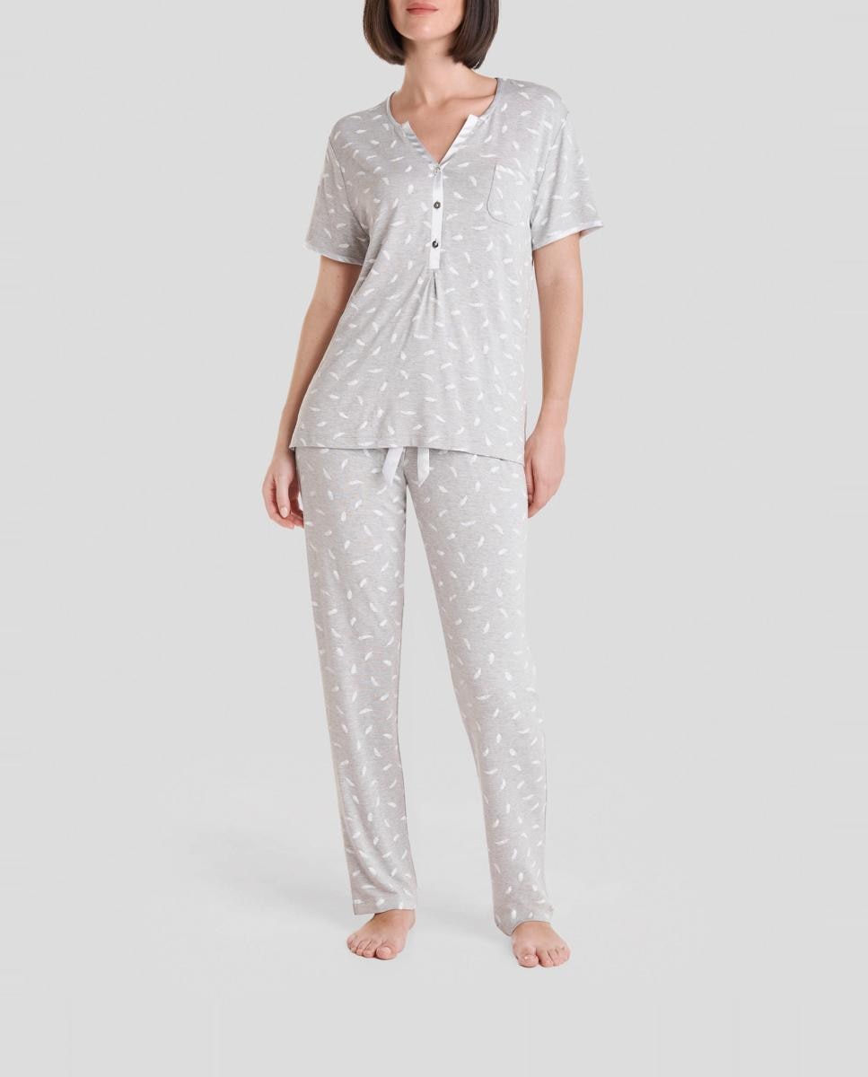 Imagen 0 de Pijama largo de mujer tejido vigoré estampado plumas