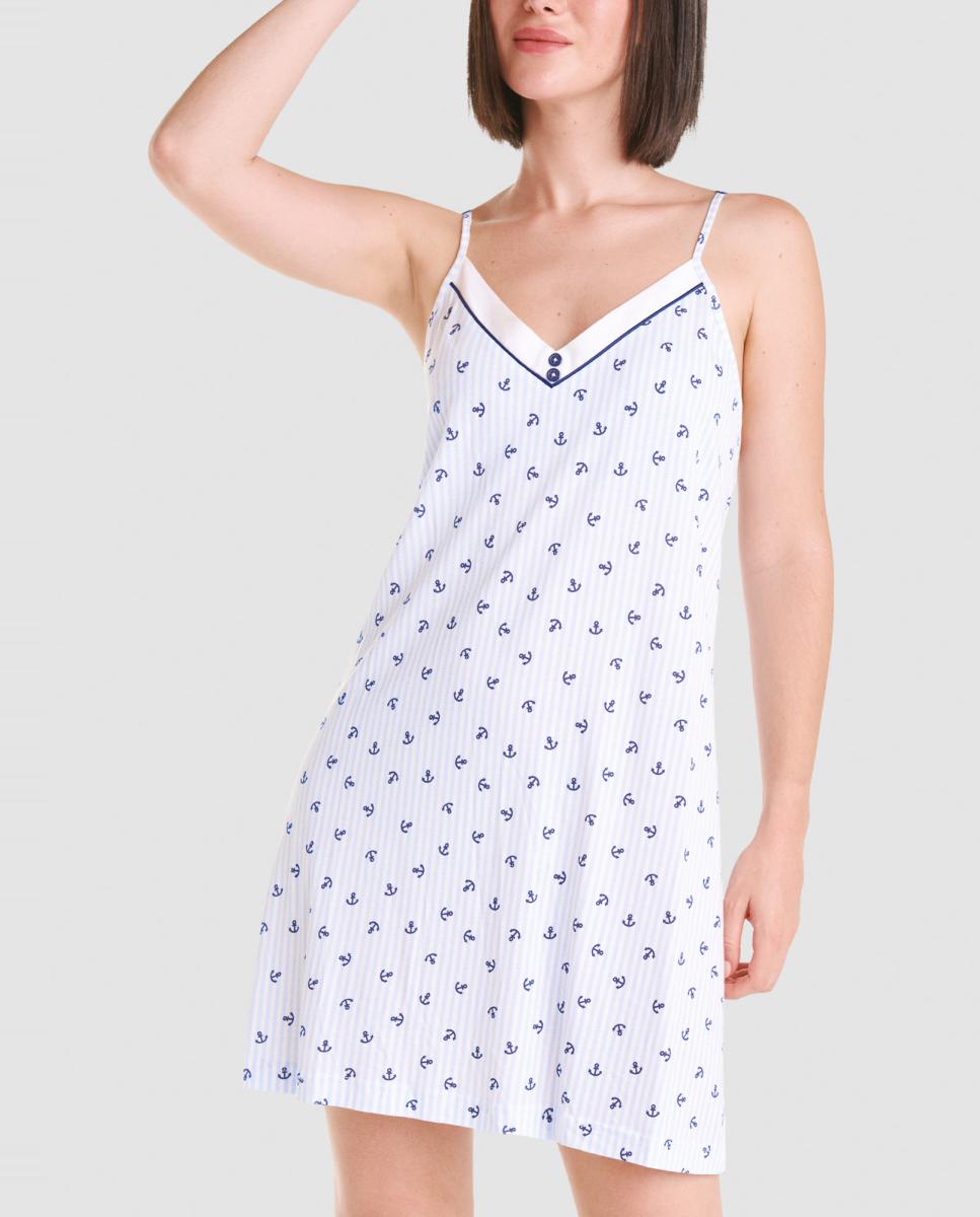Imagen 0 de Camisón corto de mujer tejido algodón modal estampado anclas