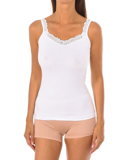 Imagen 0 de Camiseta Interior Mujer Tirantes Finos de Bambú con Encaje Q706