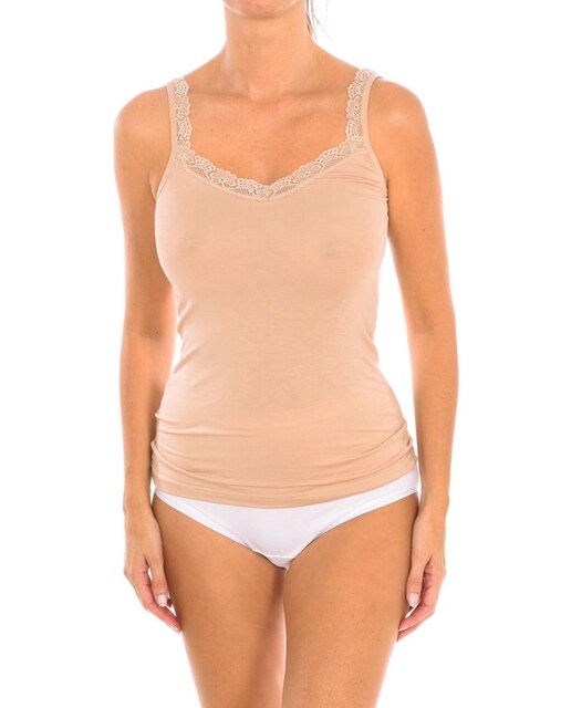 Imagen 0 de Camiseta Interior Mujer Tirantes Finos de Bambú con Encaje Q706