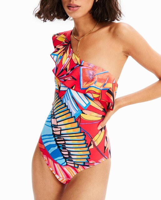 Imagen 0 de Bañador asimétrico volante de mujer