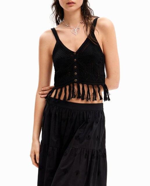 Imagen 0 de Top cropped crochet de mujer