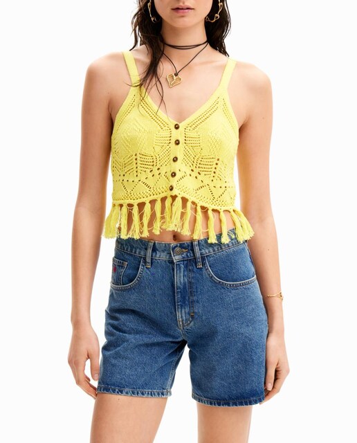 Imagen 0 de Top cropped crochet de mujer