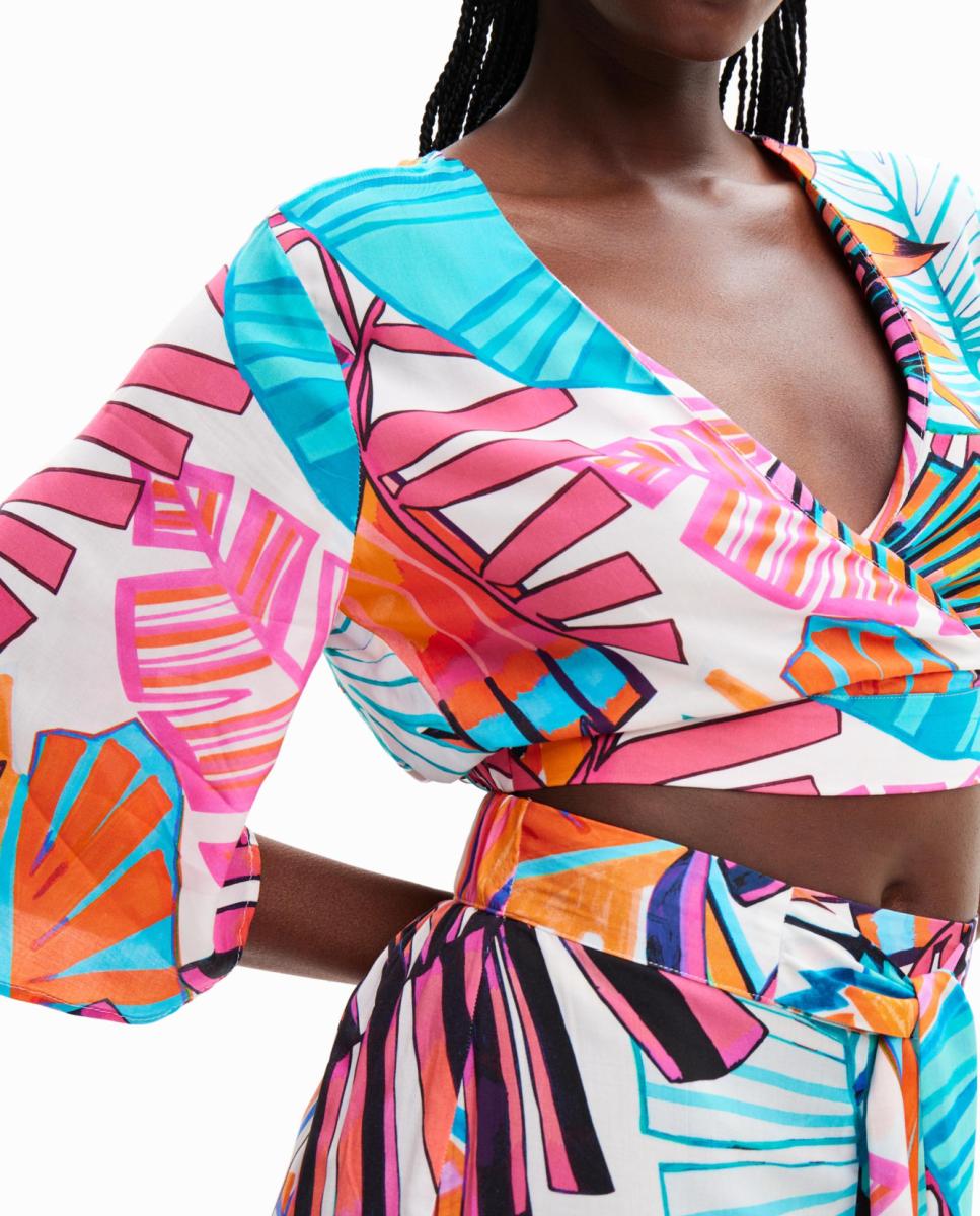 Imagen 0 de Top cropped cruzado tropical de mujer