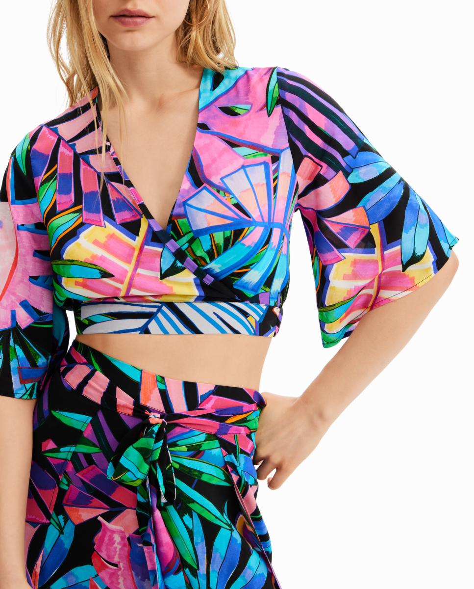 Imagen 0 de Top cropped cruzado tropical de mujer