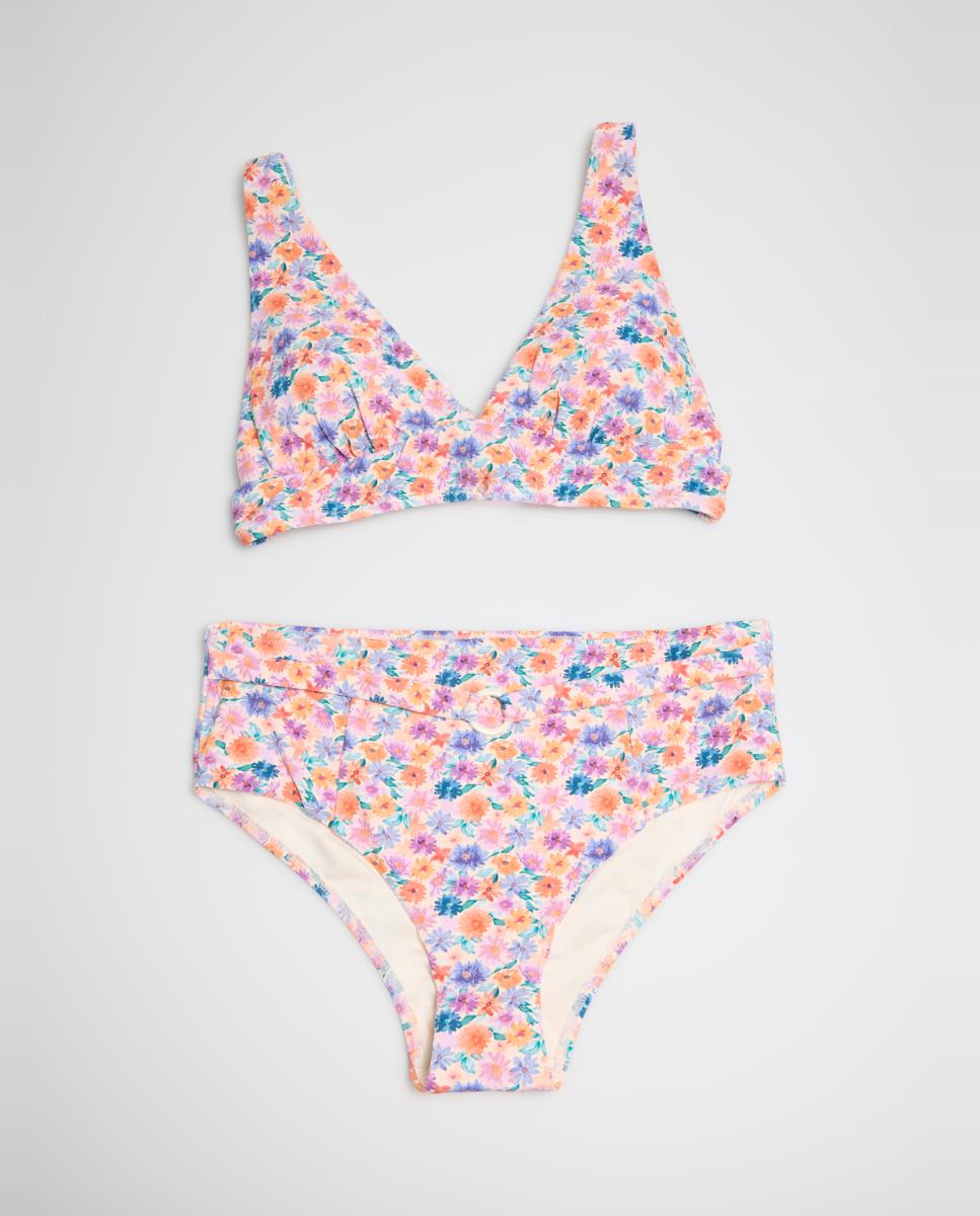 Imagen 0 de Top triángulo en tejido micropiqué con estampado de pequeñas flores multicolores