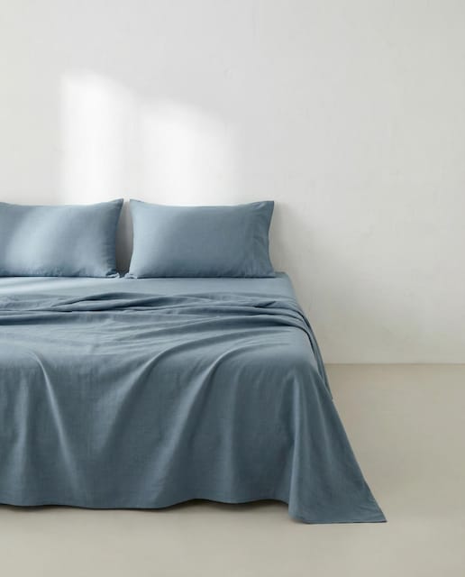 Imagen 0 de Juego de sábanas liso 100% algodón azul