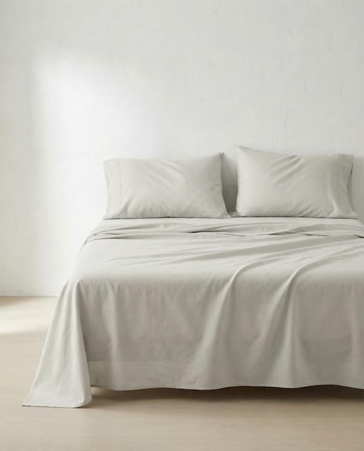 Imagen 0 de Juego de sábanas liso 100% algodón gris claro