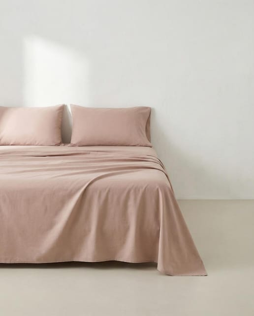 Imagen 0 de Juego de sábanas liso 100% algodón rosa