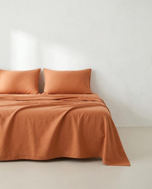 Imagen 0 de Juego de sábanas liso 100% algodón teja