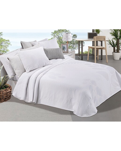 Set colcha y cojín jacquard algodón hojas