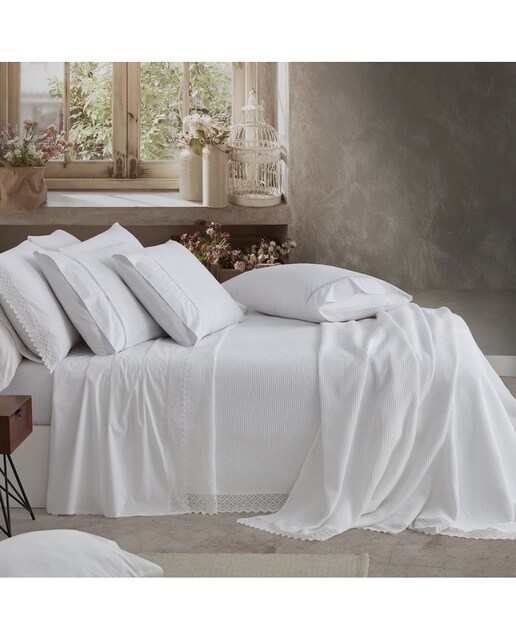 Set colcha y cojín jacquard algodón punto