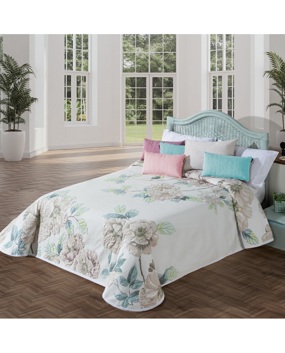Imagen 0 de Colcha cubrecama jacquard flores pastel