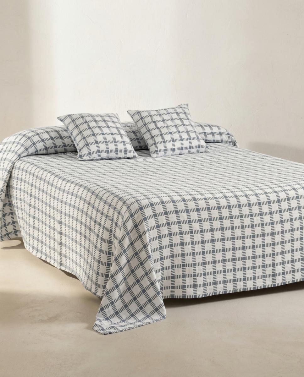 Imagen 0 de Colcha jacquard cuadros azul