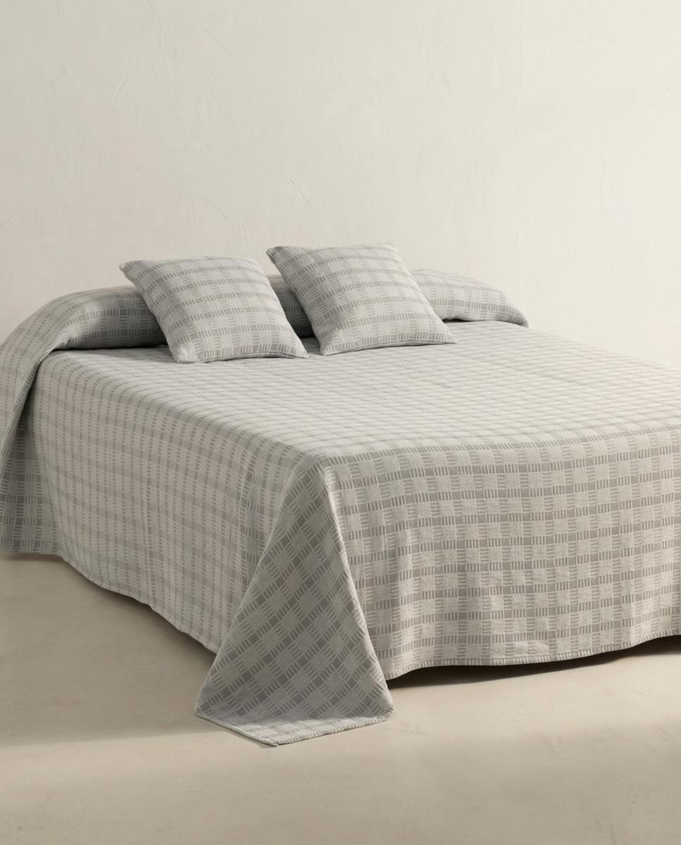 Imagen 0 de Colcha jacquard cuadros gris