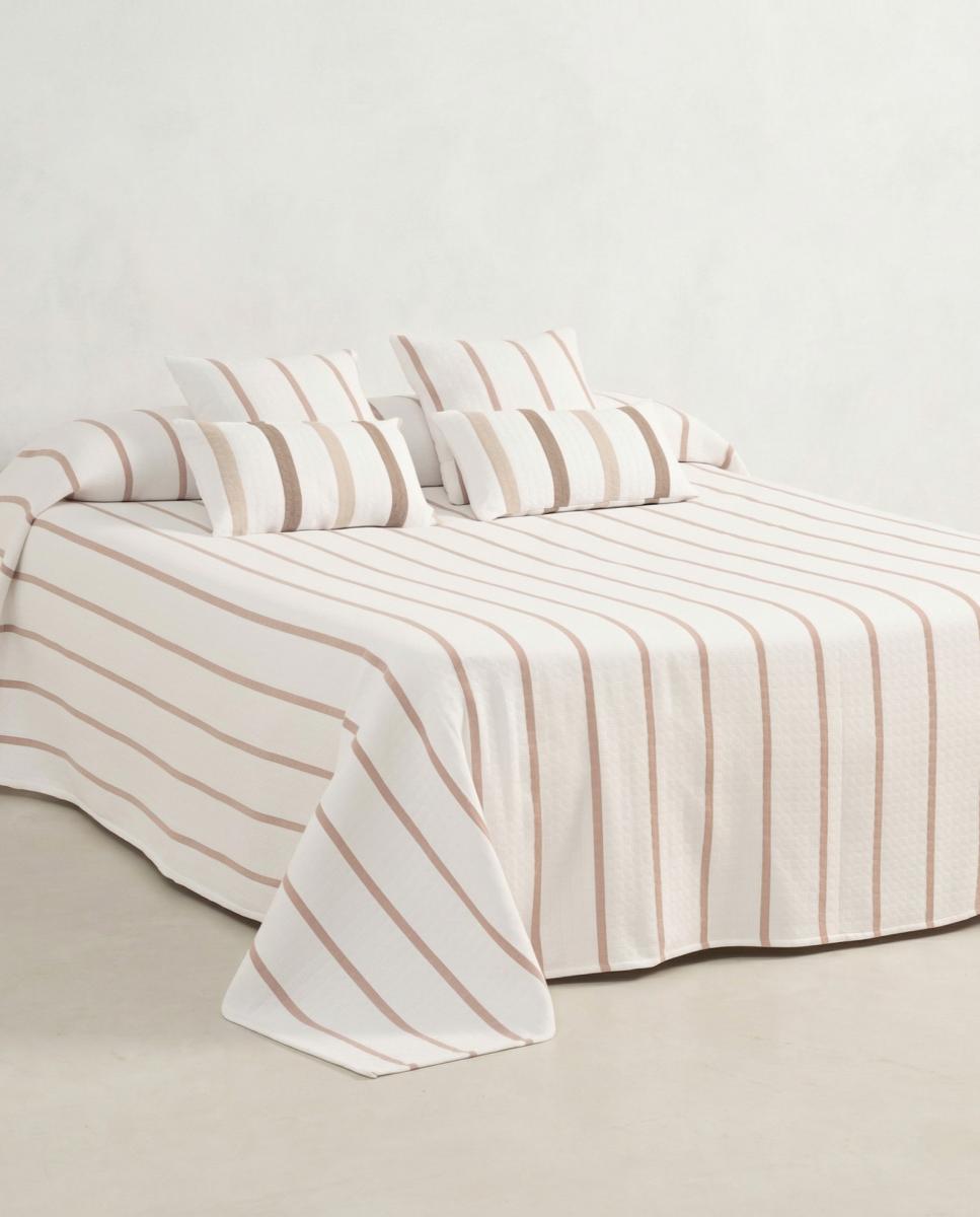 Imagen 0 de Colcha jacquard rayas textura cuadros rosa