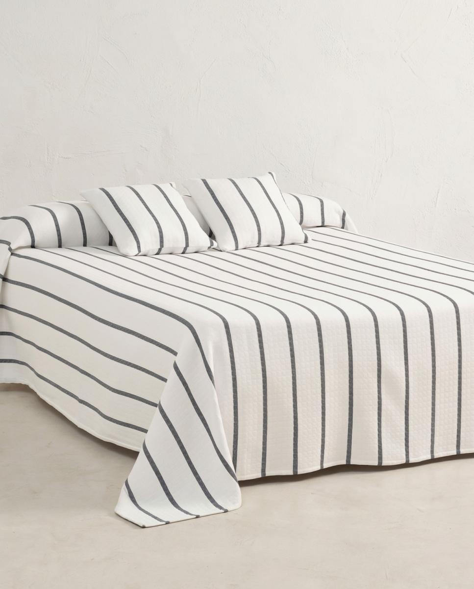 Imagen 0 de Colcha jacquard rayas textura cuadros azul