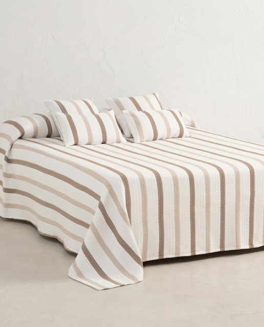 Imagen 0 de Colcha jacquard rayas textura cuadros lino