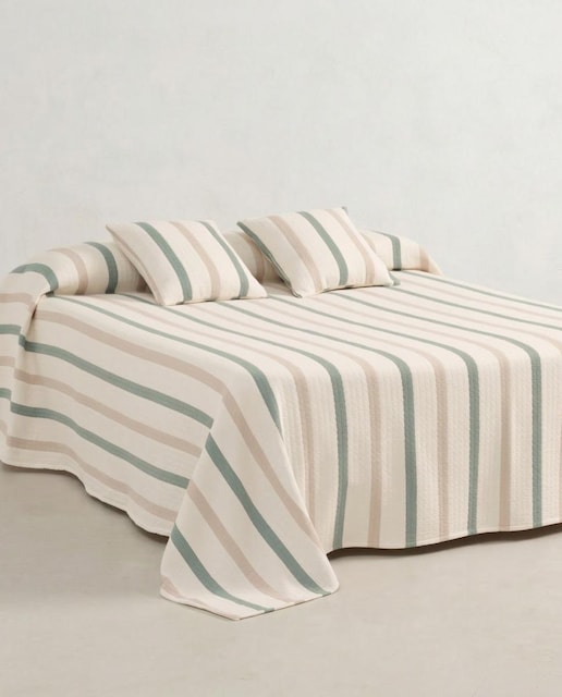 Imagen 0 de Colcha jacquard rayas textura cuadros verde