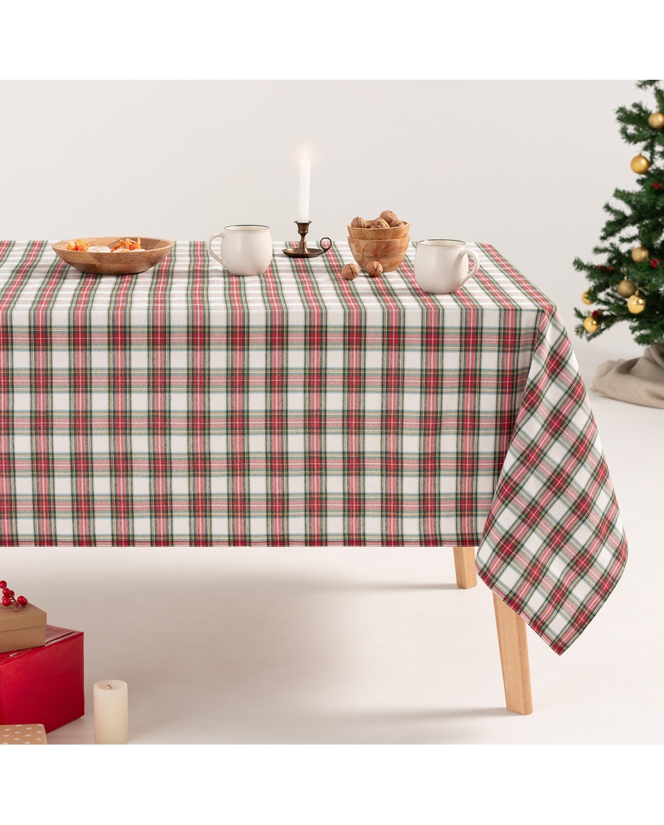 Imagen 0 de Mantel navidad jacquard cuadro Escocés blanco
