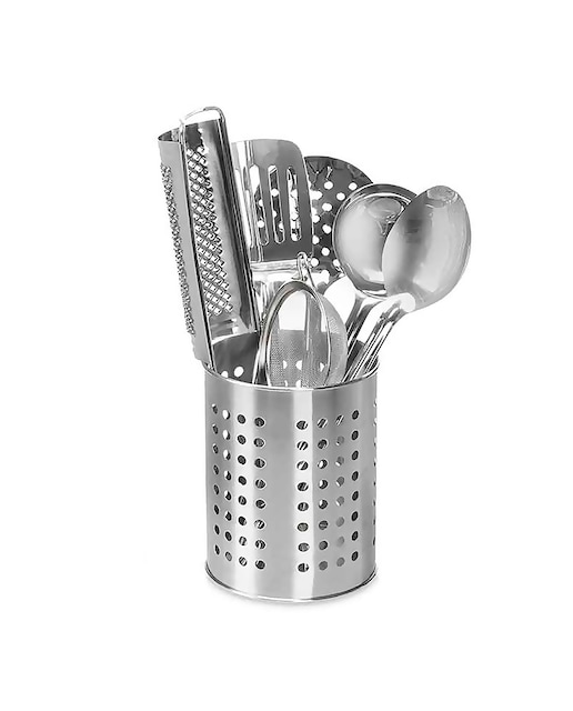 Imagen 0 de Set de 7 utensilios para cocinar de acero inoxidable.