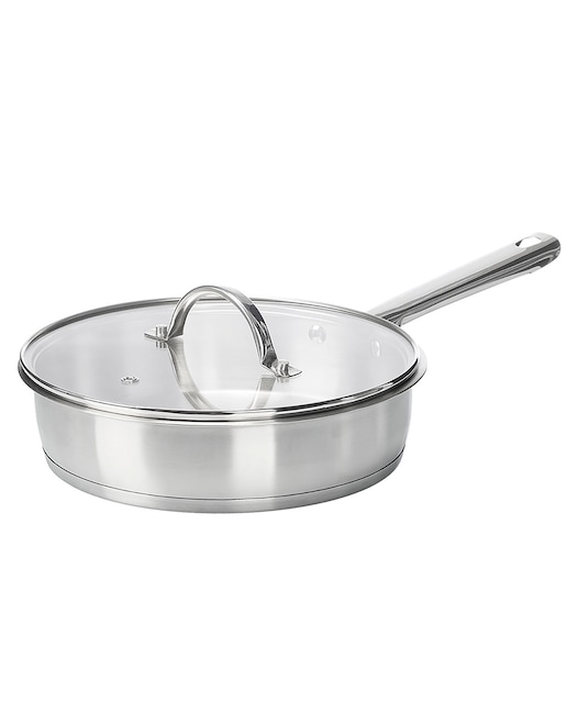 Imagen 0 de Sartén honda de acero inoxidable con tapa de cristal. Diámetro de 24cm y 2,2L.