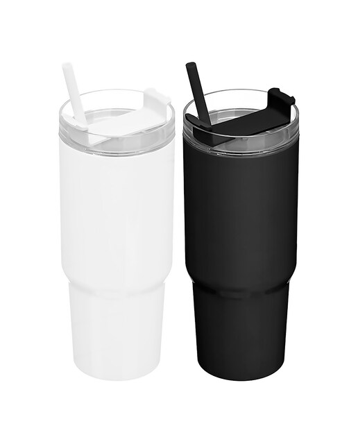 Imagen 0 de Pack 2 vasos con pajita de 750ml. Surtido 2 colores negro y blanco