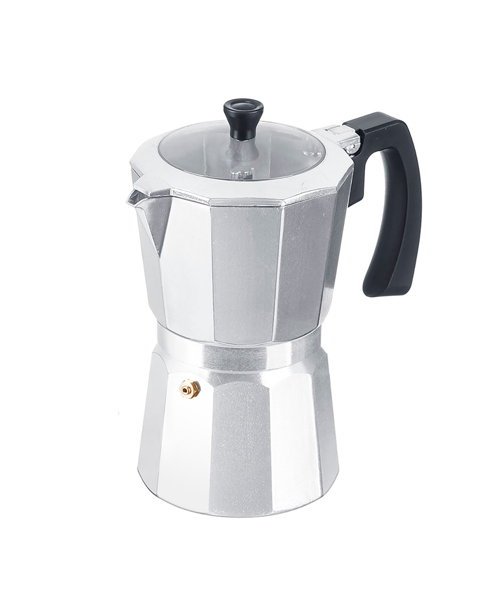 Imagen 0 de Cafetera de aluminio con tapa transparente y capacidad para 12 tazas.