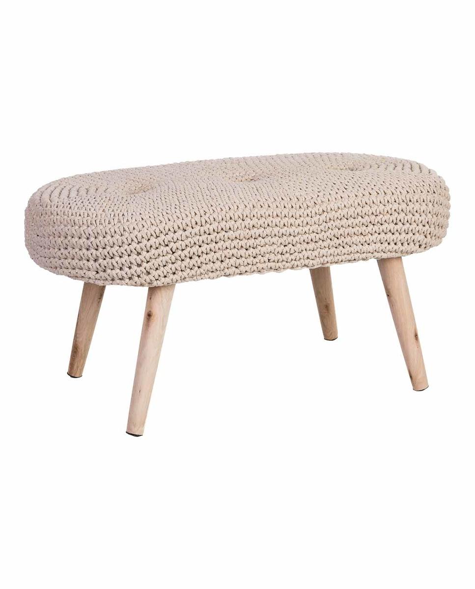 Imagen 0 de Banqueta de madera con asiento de algodón trenzado