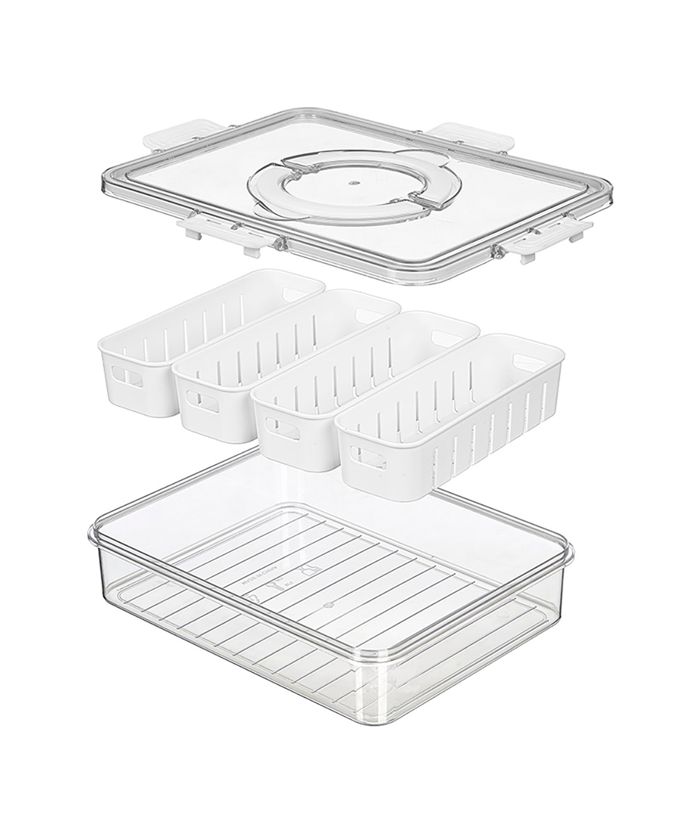 Imagen 0 de Caja hermética con 4 organizadores blancos y asa. 3,2L