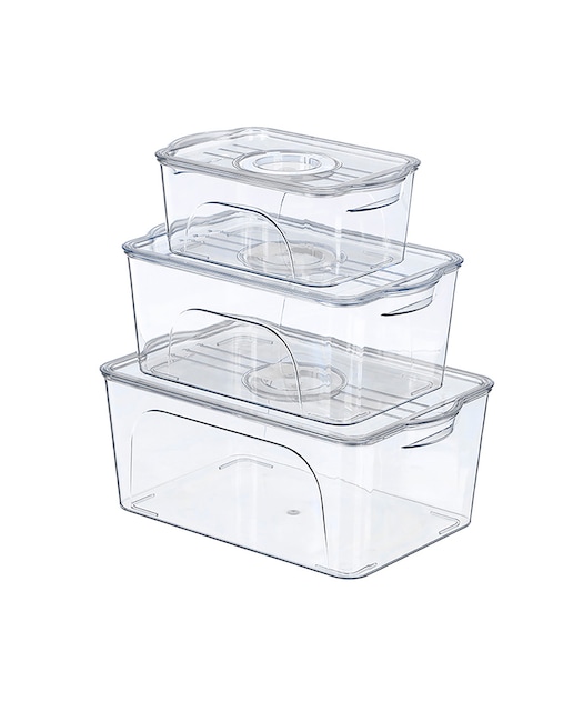 Imagen 0 de Set 3 organizadores transparentes para nevera con tapa y aro blanco con fecha.