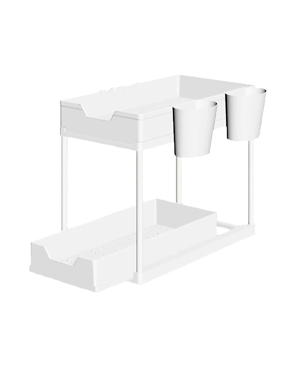 Imagen 0 de Organizador deslizable de 2 niveles, ideal para maximizar el espacio, con 4 ganchos y 2 cestas.